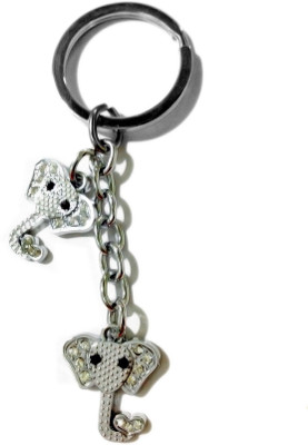 

Tech Fashion Checker Two Elephent Face Diamonds Locking Key Chain(Silver)