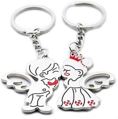 

CTW Kissing Couple Wings Valentine Gift pack of 2 Metal Key Chain(Silver)