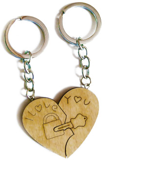 

KartString Wooden Broken Heart Couple Key Chain(Gold)