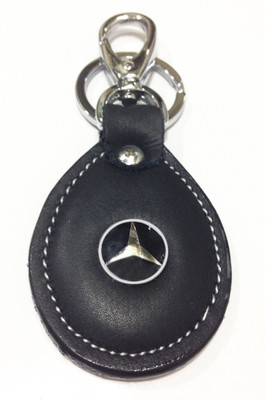 

Tech Fashion Mercedes Benz Car Logo Leather White Thread Stiched Locking Key Chain(Black)