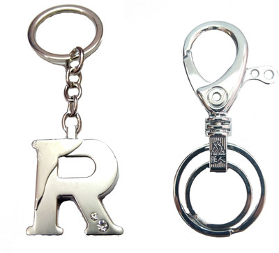 City Choice Combo of Alphabet "R" with Hook & Locking Key Chain(Silver)