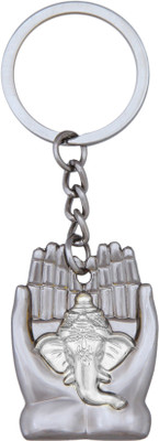 

Tech Fashion Ganesh Ganpati Silver in Hand Metal Key Ring Locking Key Chain(Silver)