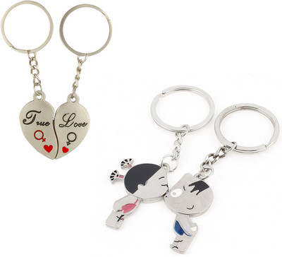 

CTW True Love You Heart & Kissing Couple Metal Valentine Gift Key Chain(Silver)