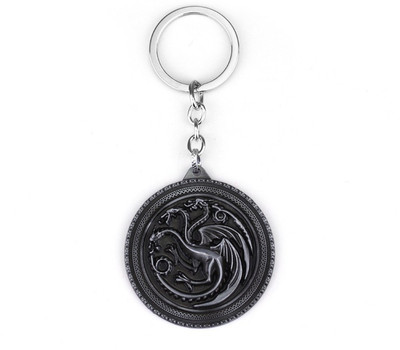 

Optimus traders Game of Thrones Targaryen Dynasty round Badge metal Key Chain(Silver)