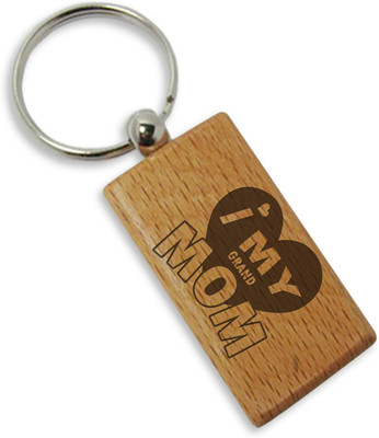 Tied Ribbons I Love My Grand Mom Wooden Key Chain(Brown)