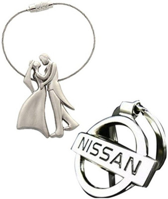 

Confident Set Of 2 New Standing Couples And Nissan Car Logo Key Chain(Silver)