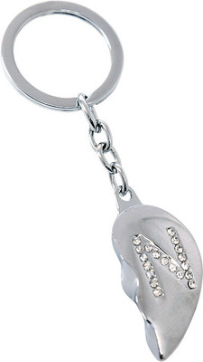 

U R God Broken Heart Diamond Studded "N" Letter Key Chain(Silver)