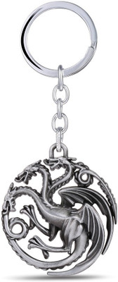 

Optimus traders Game of Thrones Fire and blood Targaryen Dynasty Badge 3D metal Key Chain(Silver)