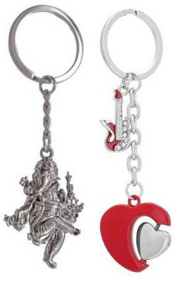 Rashi Traders Ganpati & Heart Gitar Key Chain(Silver)