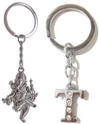 Rashi Traders Ganpati & Alphabet T Key Chain(Silver)