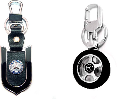 

City Choice Combo of Mercedes Wheel & Leather-Metal Locking Key Chain(Silver, Black)