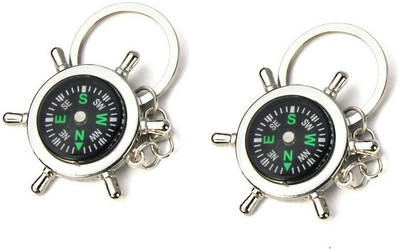 

Ezone Stylish Round Compas Pack Of 2 Key Chain(Silver)