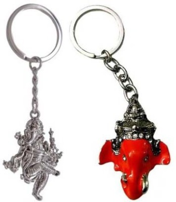 Rashi Traders Ganpati & Lord Red Face Key Chain(Silver)