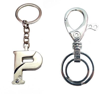 City Choice Combo of Alphabet "P" with Hook & Locking Key Chain(Silver)