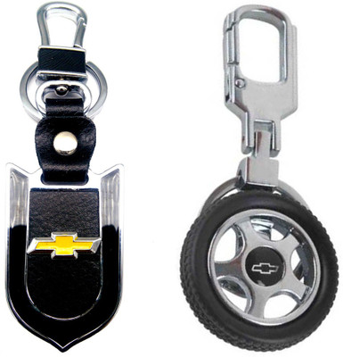

City Choice Combo of New Chevrolet Leather-Metal & Wheel Locking Key Chain(Black, Yellow)