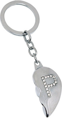 

U. R. GOD Broken Heart Diamond Studded "P" Letter Key Chain(Silver)