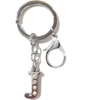 

Tech Fashion Alphabet J Hook High Quality Chrome Metal Finish with 4 Diamonds Fixed Locking Key Chain(Silver)