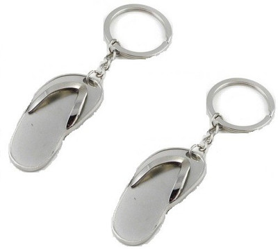 Ezone Slipper Flip Flop Ring_pack of 2 Key Chain(Silver)