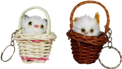 

CTW Cute Kitty Couple Sitting In white & Brown Basket Keyring Key Chain(White, Brown)