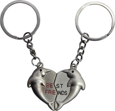 

U R God Heart Shape Dolphin Best Friends Key Chain(Silver)