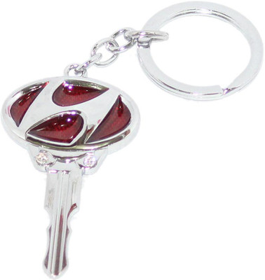 Aura Imported Key Shape Metal Hyundai Key Chain(Red, Silver)