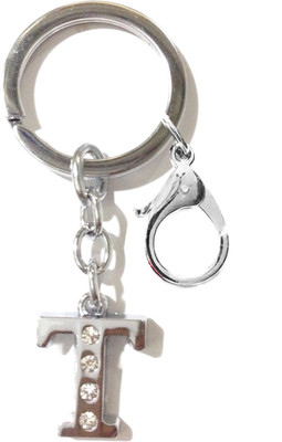 

Tech Fashion Alphabet T Hook High Quality Chrome Metal Finish with 4 Diamonds Fixed Locking Key Chain(Silver)