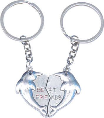 

CTW Bestfriend Metal Heart shape Pack of 2 keychain Key Chain(Silver)