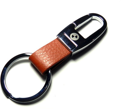 AVI with BMW design SILVER color PRINT on BROWN LEATHERITE Locking Key Chain(Multicolor)