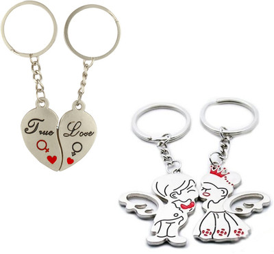 

CTW I love You true love Heart & Couple Wings Metal Valentine Combo Key Chain(Silver)