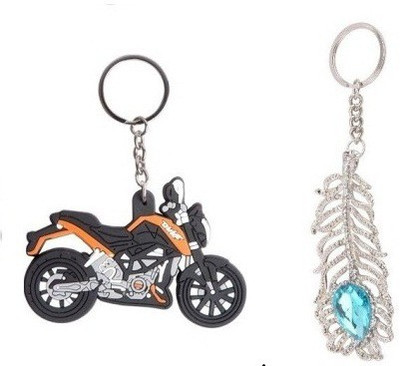 

Confident KTM Duke Bike shaped Rubber and Oh My God stone Studded Key Chain(Multicolor)