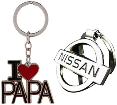 

Confident 2 Metal I Love You Papa And Nissan Plain Car Logo Key Chain(Multicolor)