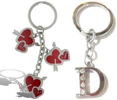 

Rashi Traders Arrow 3 Heart + Alphabet D Key Chain(Silver)