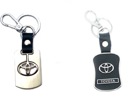 

City Choice 2 Pcs Toyota Leather Metal Keyrings Locking Key Chain(Black, Silver)