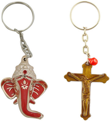 

CTW God Ganesha and Jesus Holly Cross Combo Pack Key Chain(Red, Brown)