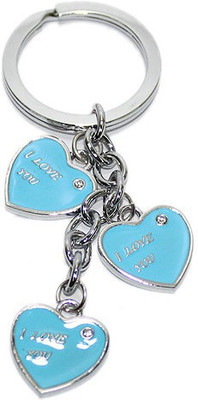 

Aura I Love You Three Hearts With Diamond Romantic Locking Key Chain(Blue)