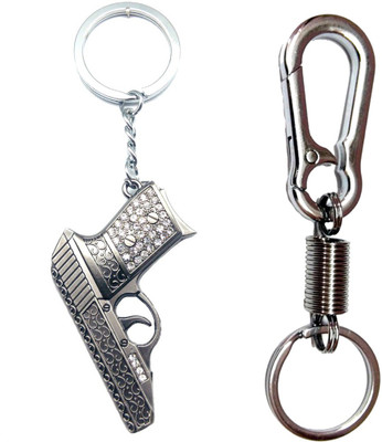 

City Choice Combo of Studded Gun & Spring Hook Locking Key Chain(Silver)