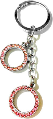 

Tech Fashion Two Photo Frame Hollow Circle Shape Pink Diamonds Zinc Alloy Locking Key Chain(Silver)