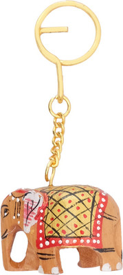 

Super Drool Wooden Painted Royal Elephant Locking Key Chain(Gold)