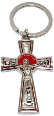 Aura Metal Spiritual Cross With Christ Key Chain(Multicolor)