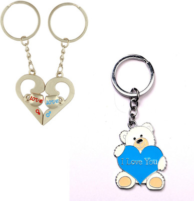 

CTW Couple I love You Heart & Teddy Bear Couple Valentine Gift Key Chain(Silver)
