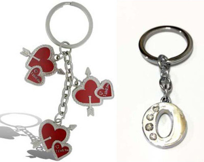Rashi Traders Arrow 3 Heart + Alphabet O Key Chain(Silver)