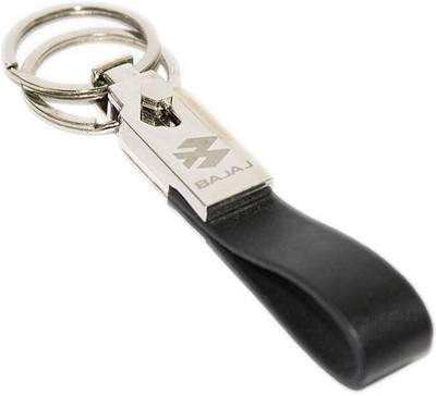 

Aura Bajaj Double Ring Metal & Leather Imported Key Chain(Black, Silver)