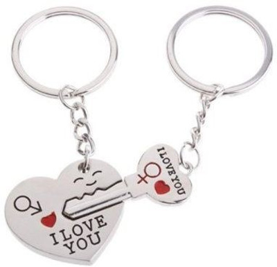 

CTW I love you heart lock and key shape Metal pack of 2 Key Chain(Silver)