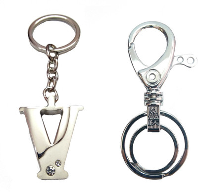 

City Choice Combo of Alphabet "V" with Hook & Locking Key Chain(Silver)