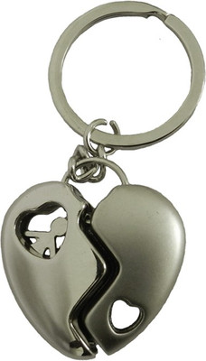 AVI Valentines'day Romantic Metal Heart Key Chain(Silver)