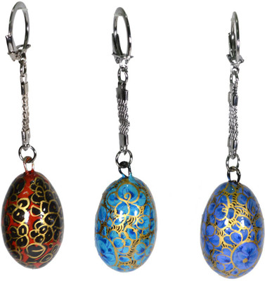 

52712 Handcrafted Paper Mache Key Chain Set of 3 Locking Key Chain(Multicolor)