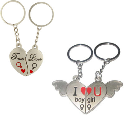 

CTW I love You Heart Wings Boy Girl Metal Combo Key Chain(Silver)