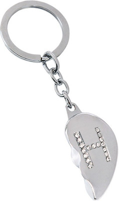 

U R God Broken Heart Diamond Studded "H" Letter Key Chain(Silver)