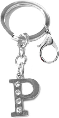 

Tech Fashion Alphabet P High Quality Chrome Metal Finish with 4 Diamonds Fixed Keyring Keyhook - TF-410 Locking Key Chain(Silver)