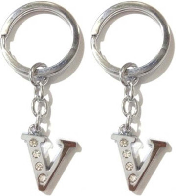 Rashi Traders 2 Alphabet V Chrome Key Chain(Silver)